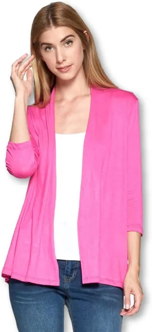 Women's 3/4 Sleeve Extra Soft Open Front Casual Flowy Viscose Made from Bamboo Cardigan