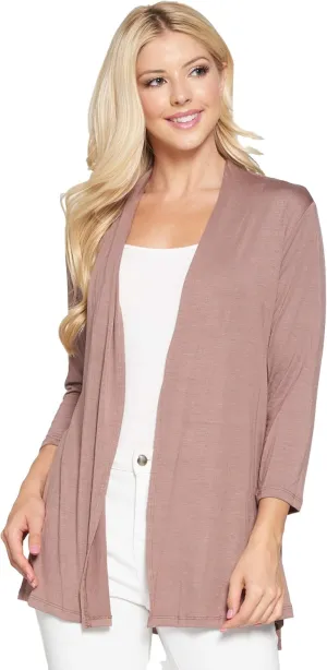 Women's 3/4 Sleeve Extra Soft Open Front Casual Flowy Viscose Made from Bamboo Cardigan