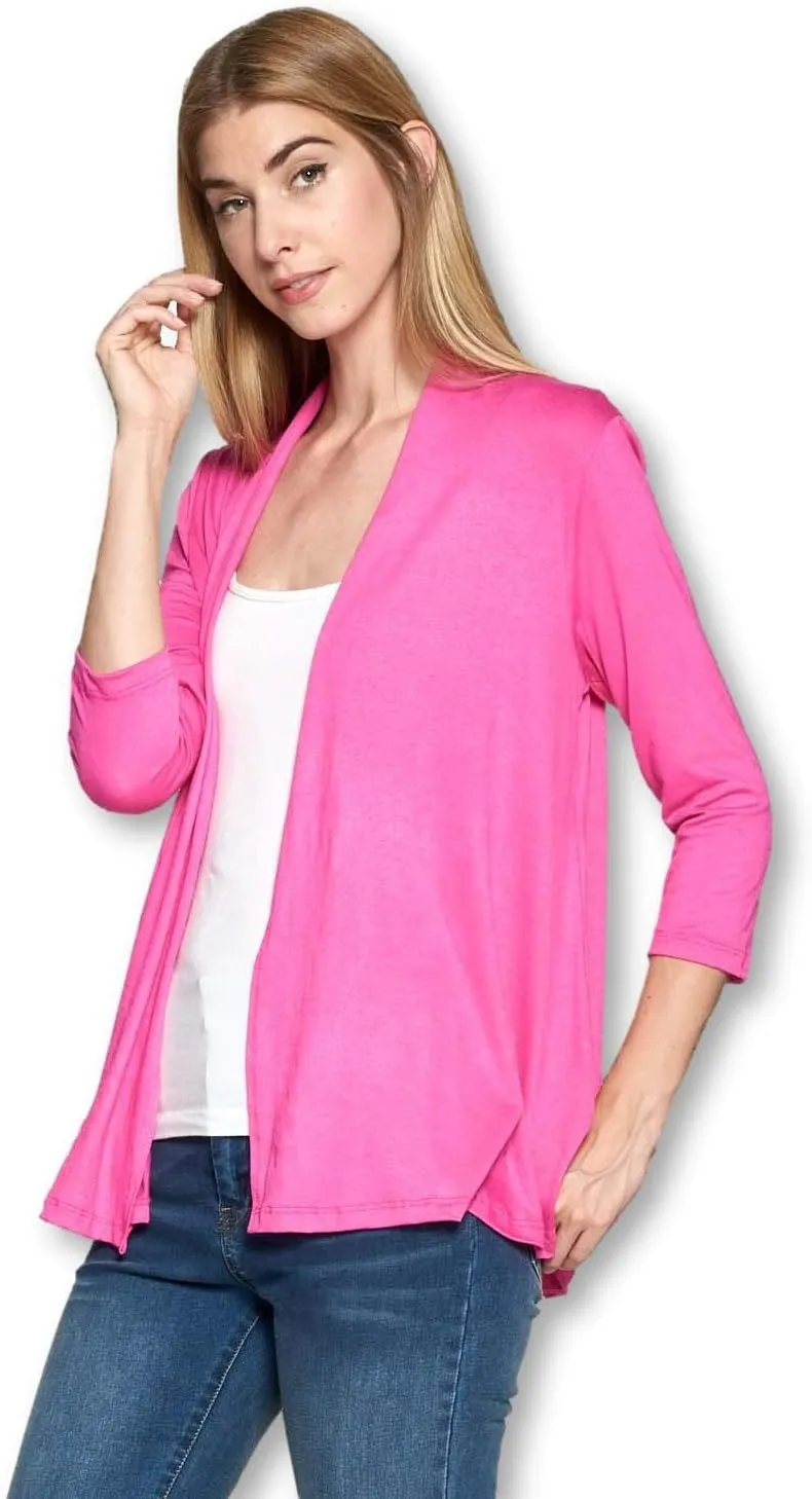 Women's 3/4 Sleeve Extra Soft Open Front Casual Flowy Viscose Made from Bamboo Cardigan