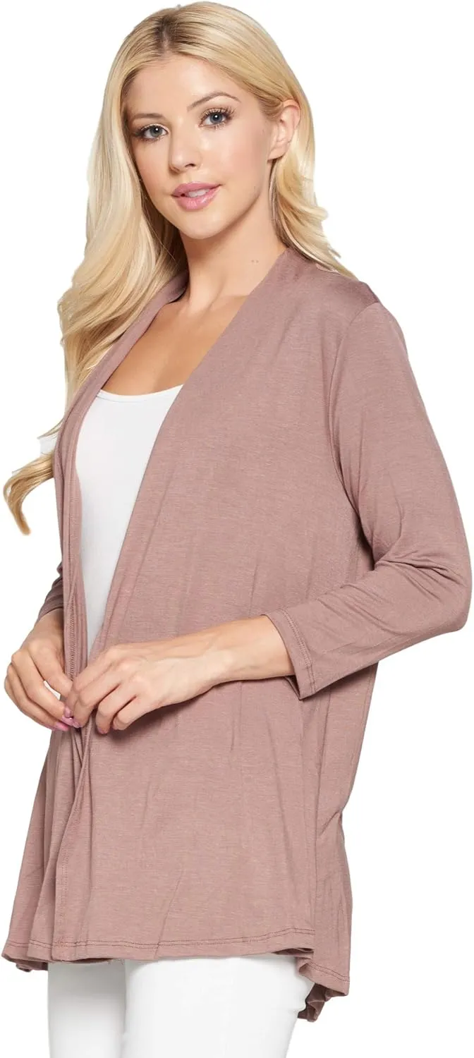 Women's 3/4 Sleeve Extra Soft Open Front Casual Flowy Viscose Made from Bamboo Cardigan