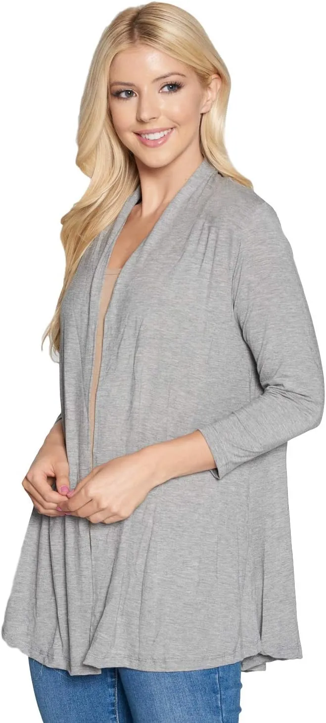 Women's 3/4 Sleeve Extra Soft Open Front Casual Flowy Viscose Made from Bamboo Cardigan