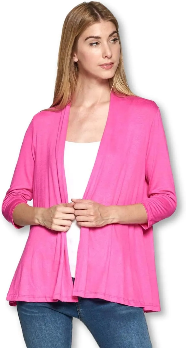 Women's 3/4 Sleeve Extra Soft Open Front Casual Flowy Viscose Made from Bamboo Cardigan