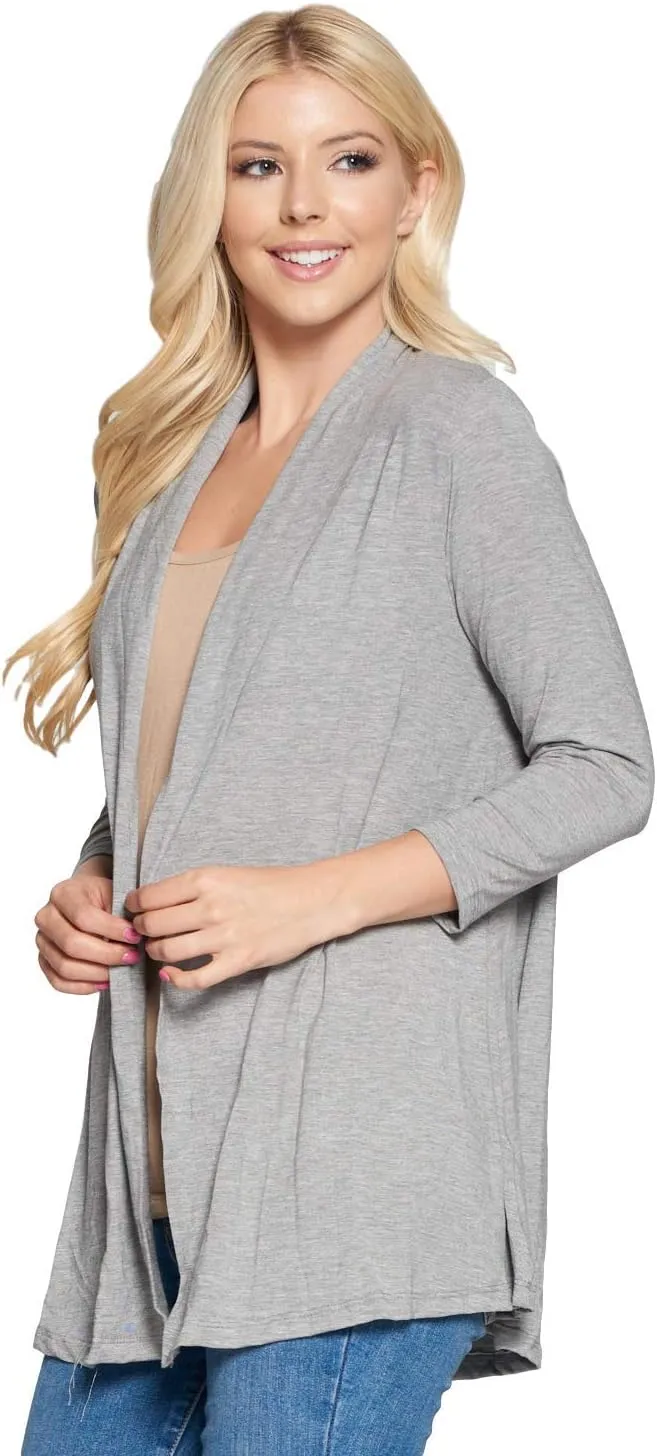 Women's 3/4 Sleeve Extra Soft Open Front Casual Flowy Viscose Made from Bamboo Cardigan
