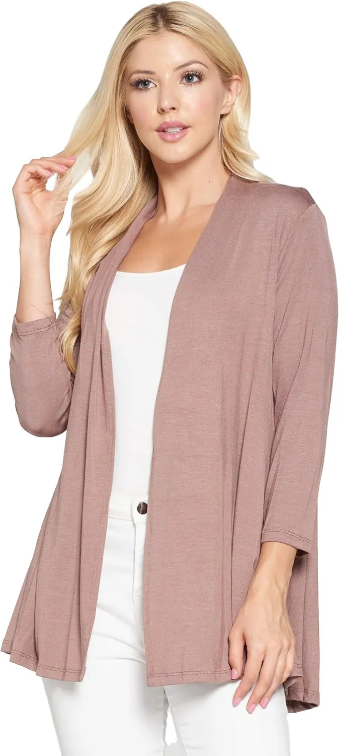 Women's 3/4 Sleeve Extra Soft Open Front Casual Flowy Viscose Made from Bamboo Cardigan