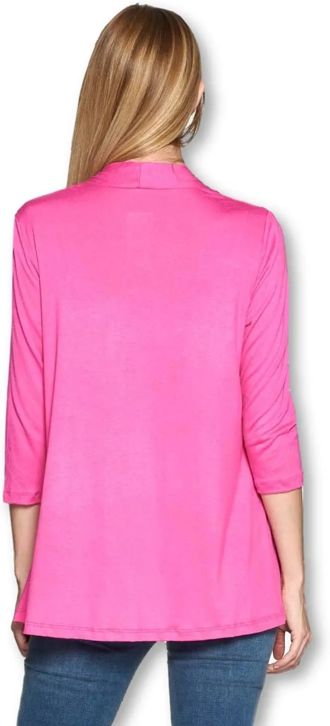 Women's 3/4 Sleeve Extra Soft Open Front Casual Flowy Viscose Made from Bamboo Cardigan