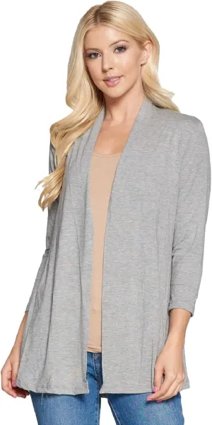 Women's 3/4 Sleeve Extra Soft Open Front Casual Flowy Viscose Made from Bamboo Cardigan