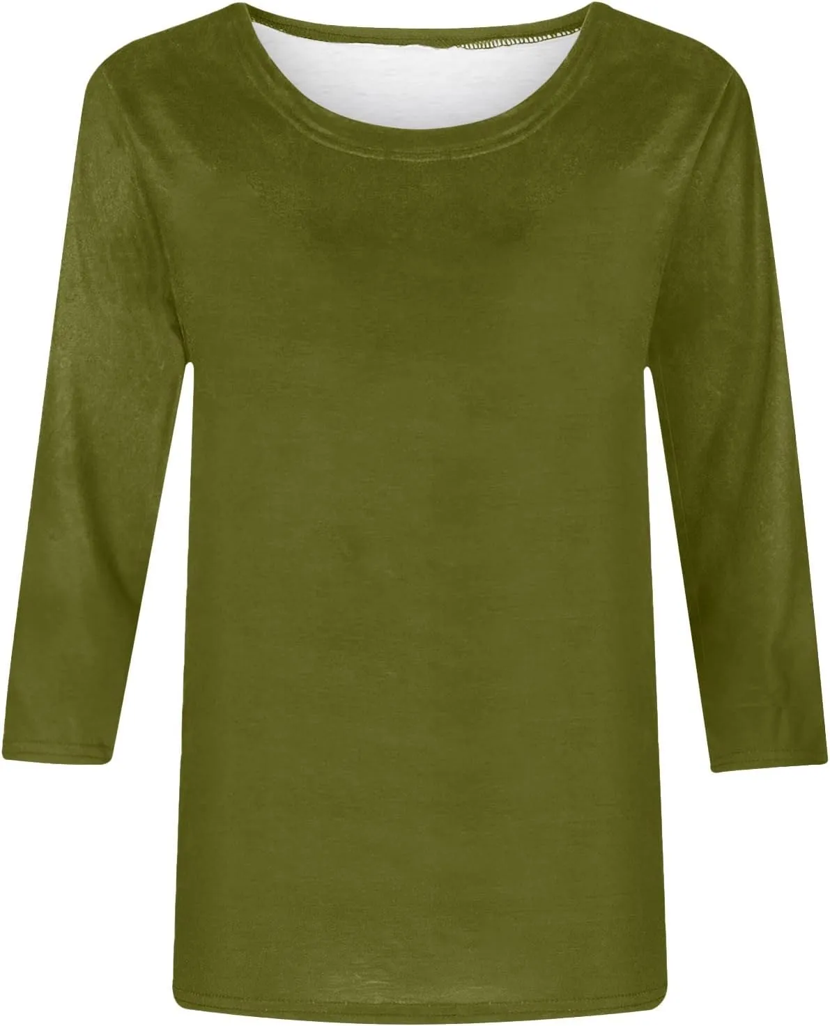 Womens 3/4 Sleeve T-Shirt Plain Pullover Tops Cozy Crewneck Casual Top Three Quarter Length Sleeve T Shirt Soft Basic Blouse