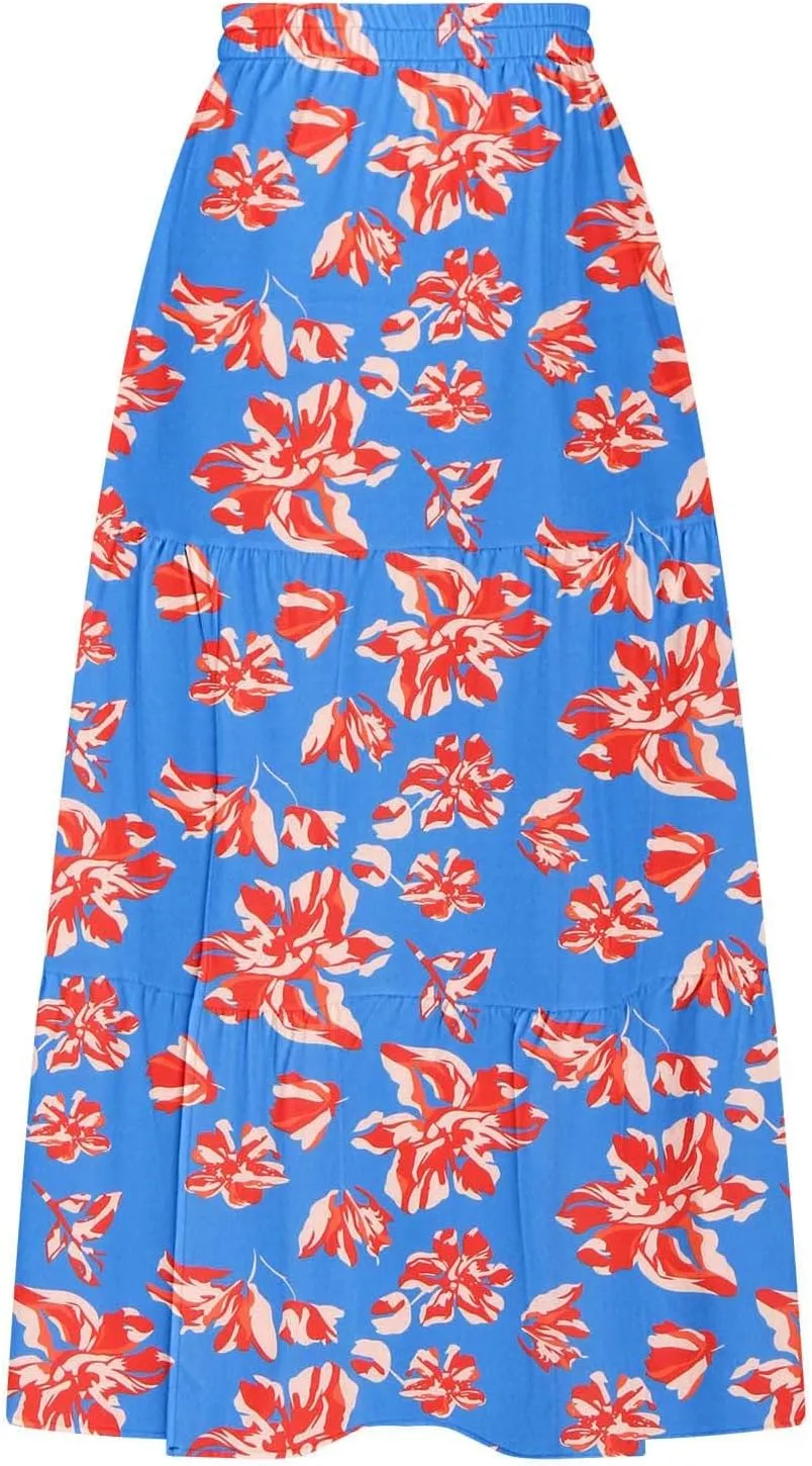 Womens Boho Skirts Summer Split Maxi Skirt Floral Print Bohemian Beach Elegant Tiered Ruffle Half Dress