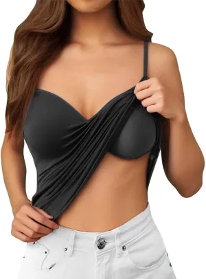 Women's Built-in Bra Tank Top - Soft Cotton Stretchy Cami with 2025 New Shelf Bra Support, Seamless Layering Undershirts
