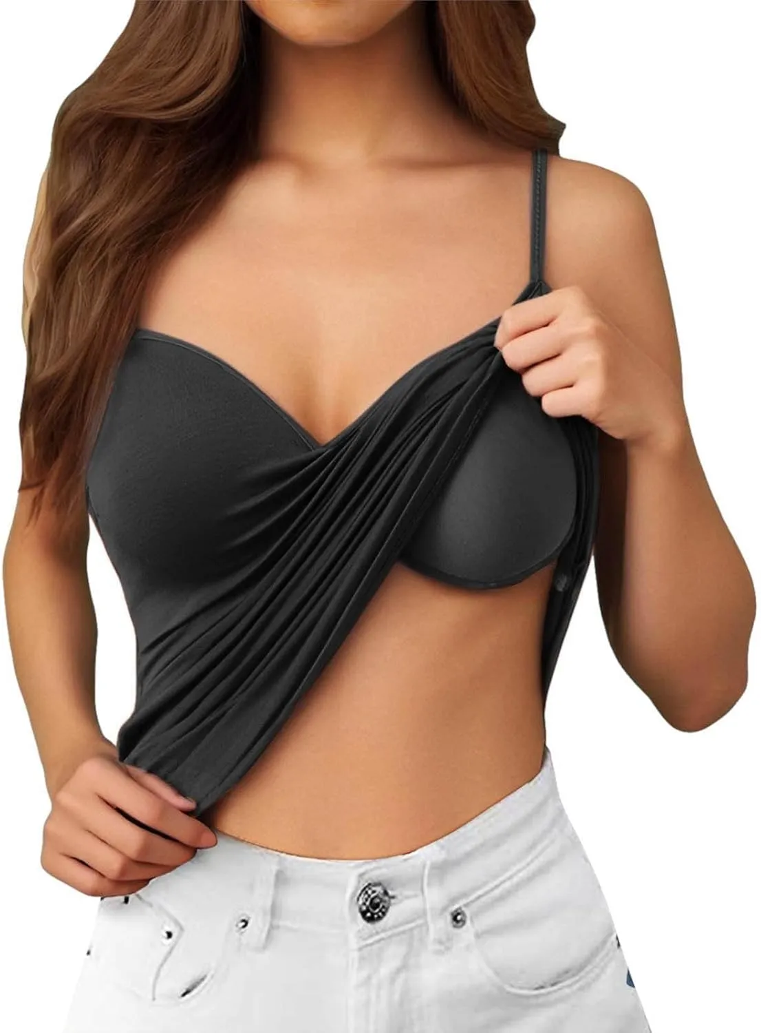 Women's Built-in Bra Tank Top - Soft Cotton Stretchy Cami with 2025 New Shelf Bra Support, Seamless Layering Undershirts