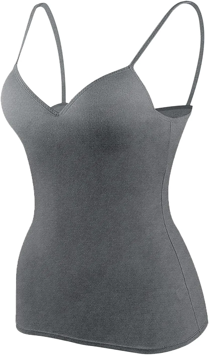 Women's Built-in Bra Tank Top - Soft Cotton Stretchy Cami with 2025 New Shelf Bra Support, Seamless Layering Undershirts