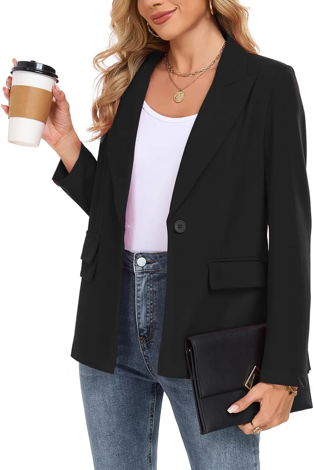 Womens Casual Blazer Long Sleeve Open Front Lapel Button Blazers Work Office Blazer Jacket with Pockets