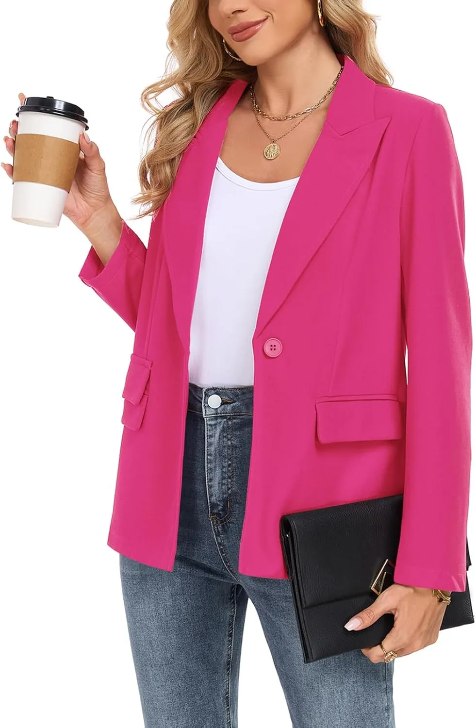 Womens Casual Blazer Long Sleeve Open Front Lapel Button Blazers Work Office Blazer Jacket with Pockets