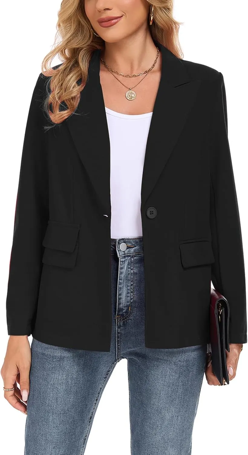Womens Casual Blazer Long Sleeve Open Front Lapel Button Blazers Work Office Blazer Jacket with Pockets