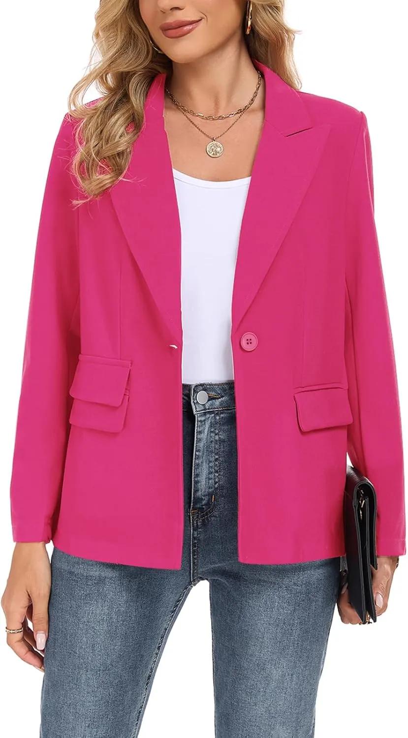 Womens Casual Blazer Long Sleeve Open Front Lapel Button Blazers Work Office Blazer Jacket with Pockets