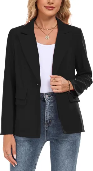Womens Casual Blazer Long Sleeve Open Front Lapel Button Blazers Work Office Blazer Jacket with Pockets