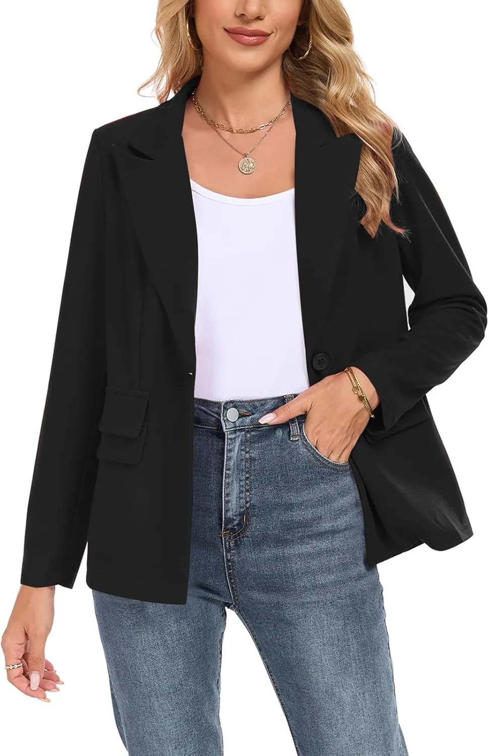Womens Casual Blazer Long Sleeve Open Front Lapel Button Blazers Work Office Blazer Jacket with Pockets