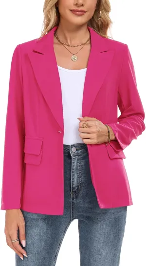Womens Casual Blazer Long Sleeve Open Front Lapel Button Blazers Work Office Blazer Jacket with Pockets