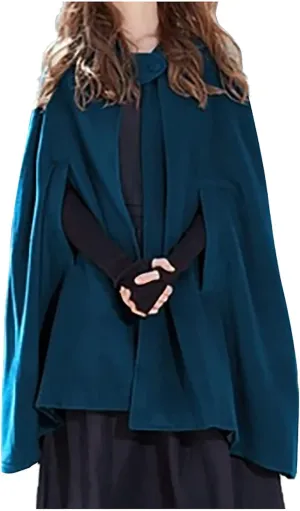 Women's Cloak Hood Wool-Blend Cape Coat Winter Cardigans Plus Size Thick Coat Solid/Classic Scotland Plaid Jackets