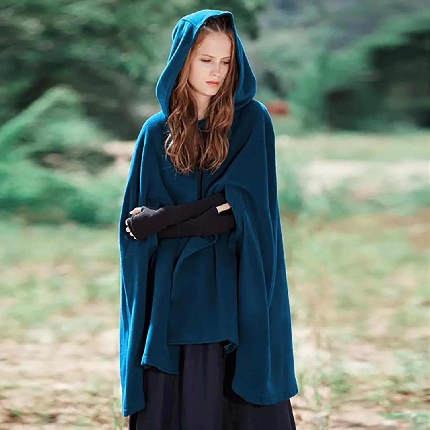 Women's Cloak Hood Wool-Blend Cape Coat Winter Cardigans Plus Size Thick Coat Solid/Classic Scotland Plaid Jackets