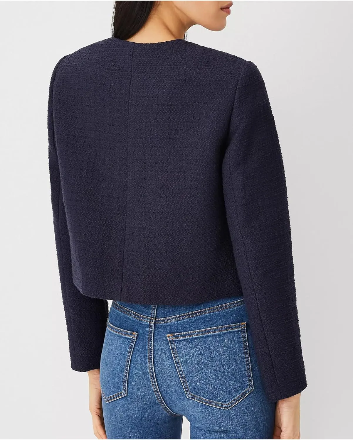 Women's Cropped Tweed Blazer Jacket Collarless Long Sleeve Button Down Work Office Jacket Casual Elegant Outfits