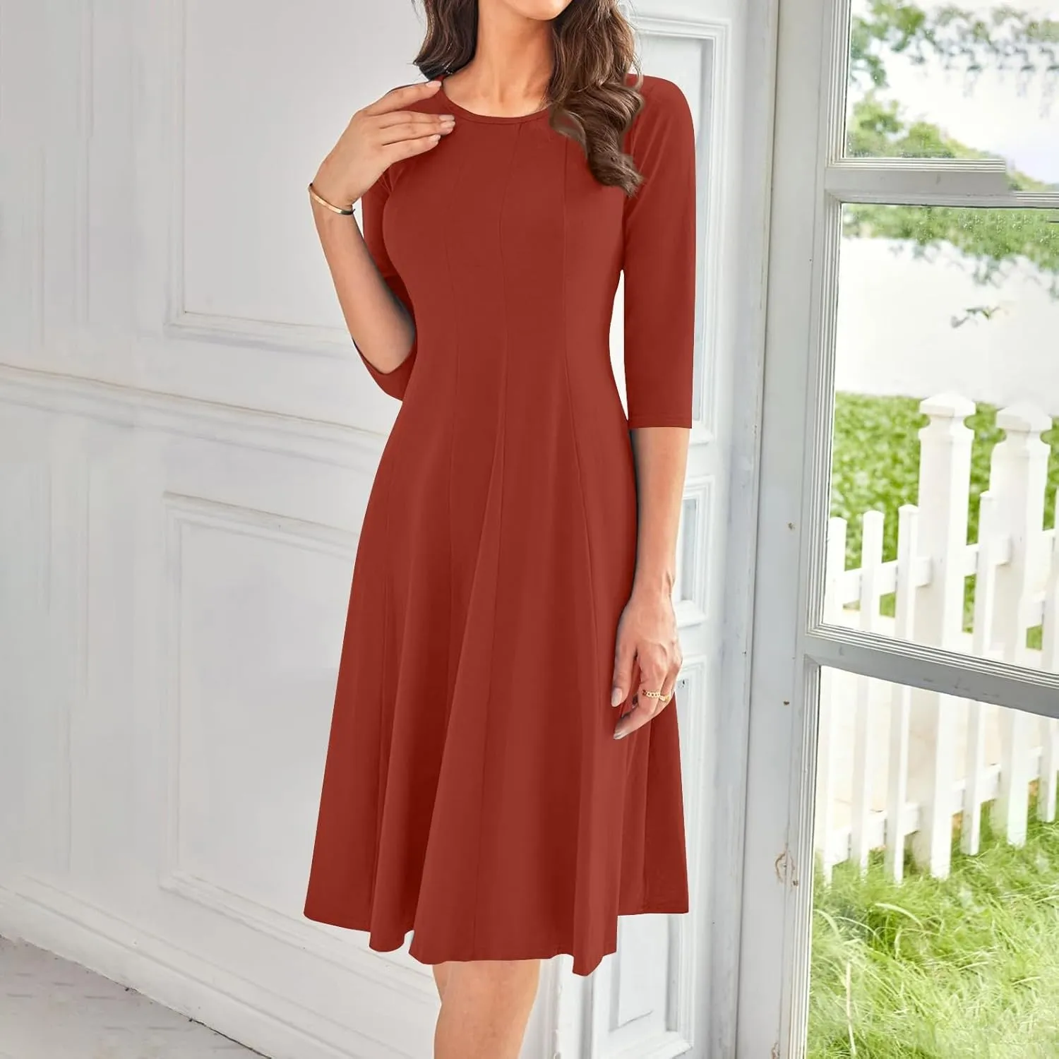 Womens Fall Fashion 2024 Elegant Dresses for Women Pleated Midi A Line Dress Semi Formal