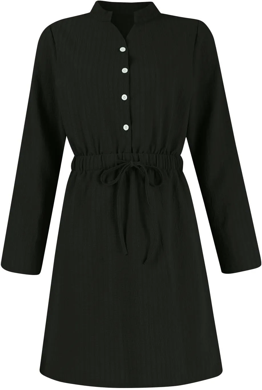 Women's Fall Trendy Long Sleeve Button Solid Elegant V-Neck Dress Plus Size