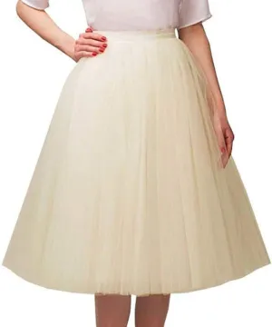 Women's Fluffy Tulle Skirt Knee Length Wedding Party Costume Prom Ballet Petticoat Plus Size Mesh Tutu Midi Skirt