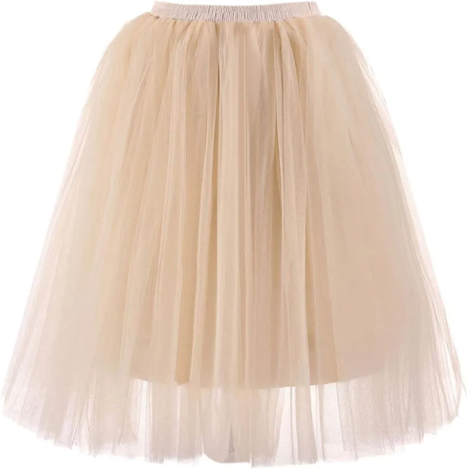 Women's Fluffy Tulle Skirt Knee Length Wedding Party Costume Prom Ballet Petticoat Plus Size Mesh Tutu Midi Skirt