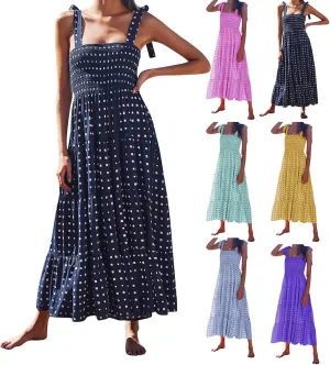 Women's Halter Midi Dress Summer Printed Beach Sundress Flowy Boho Dresses Sleeveless Vacation Floral Maxi Skirts