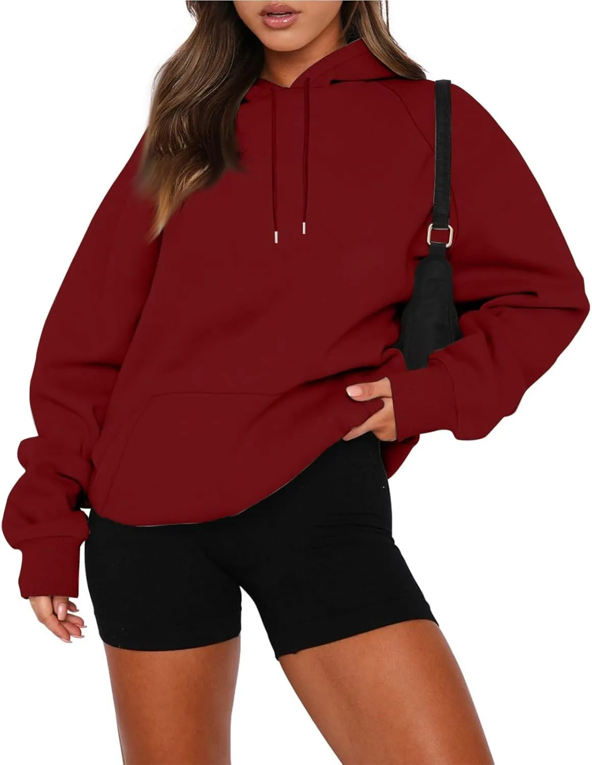 Women'S Hoodie 2024 Solid Color Fashionable Loose Fall and Winter Style with Velvet Long Sleeved Hoodie