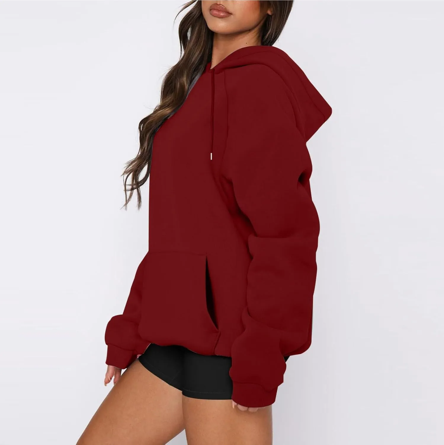 Women'S Hoodie 2024 Solid Color Fashionable Loose Fall and Winter Style with Velvet Long Sleeved Hoodie
