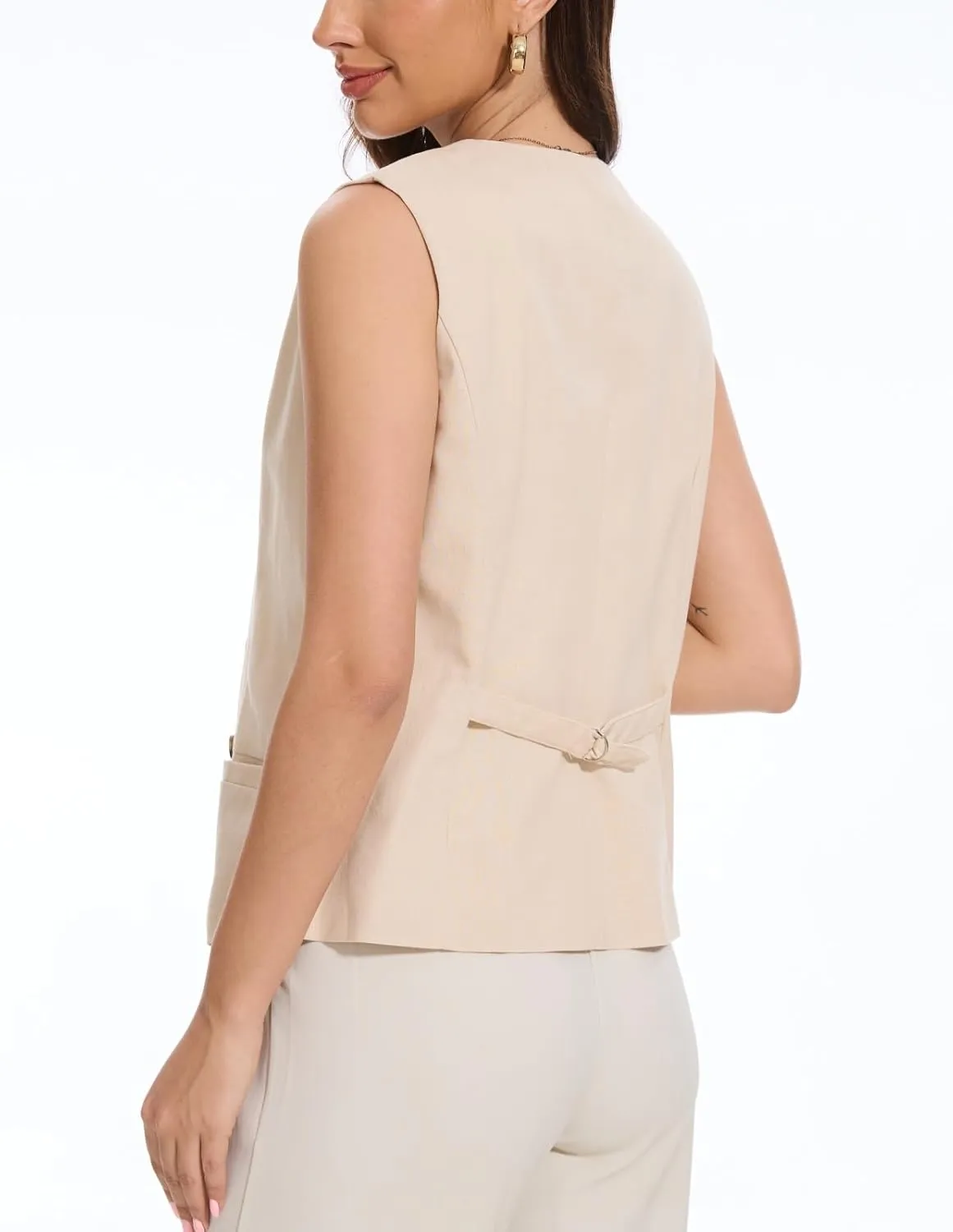 Womens Linen Vest Lightweight V Neck Pocket 2025 Work Casual Button Cropped Sleeveless Jacket Summer Vests Waistcoat