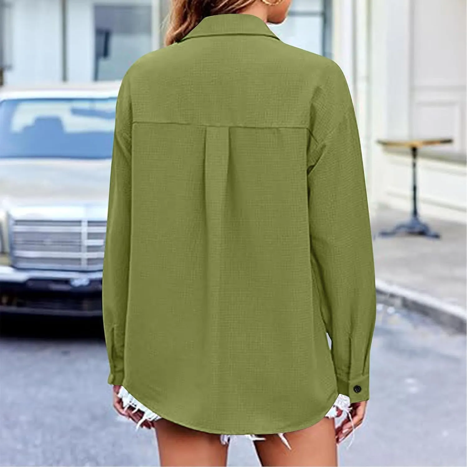 Womens Long Sleeve Tops V Neck Button Down Blouses Solid Classic Fit Shirts Spring Fall Daily Party Fashion Clothes