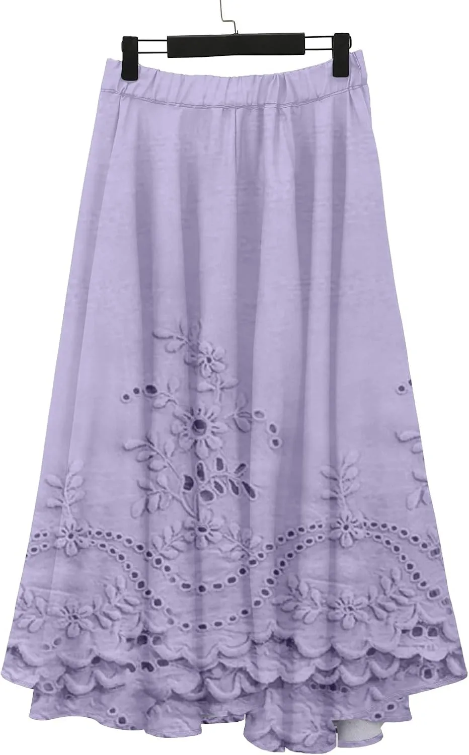 Womens Maxi Skirt Summer Floral Embroidered Lace Printed Boho Easter Long Skirts Flowy Tiered Beach Vacation Dress