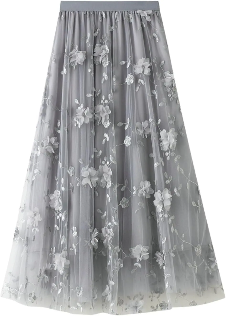 Women's Midi Tulle Skirt Elastic Waist Plus Size Mesh Formal Prom Party Tutu Skirt A Line Long Skirt