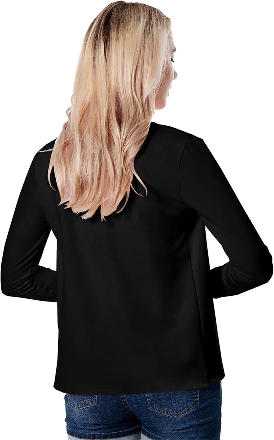 Women's Open Front Work Blazer Business Long Sleeve Jackets Solid Color Office Short Cardigans
