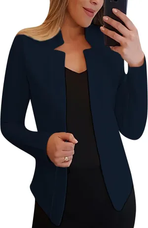 Women's Open Front Work Blazer Business Long Sleeve Jackets Solid Color Office Short Cardigans