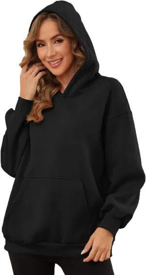 Womens Oversized Hoodies Fleece Sweatshirts with Pocket Pullover Winter Fall Outfits 2024 Trendy Preppy Clothes