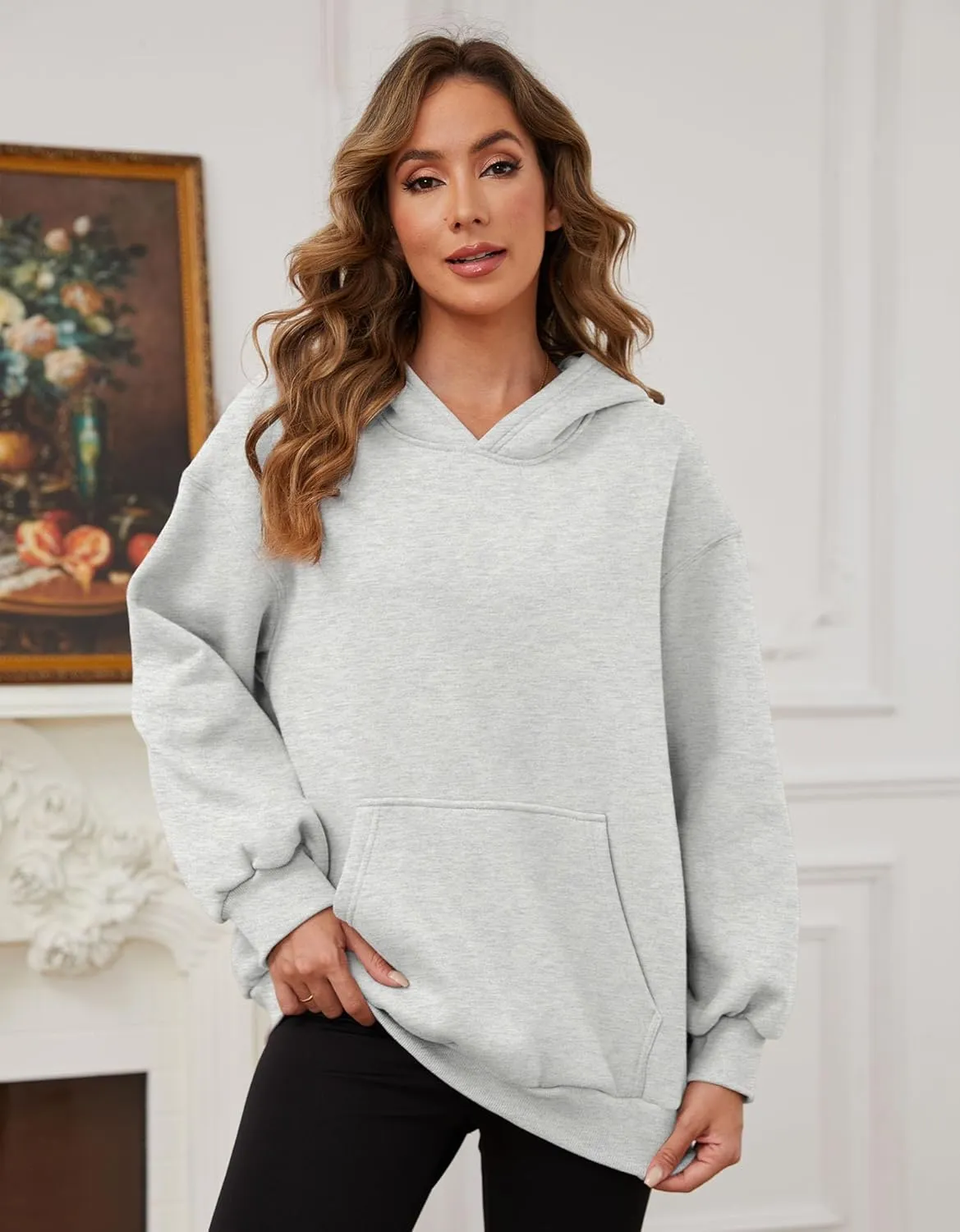Womens Oversized Hoodies Fleece Sweatshirts with Pocket Pullover Winter Fall Outfits 2024 Trendy Preppy Clothes