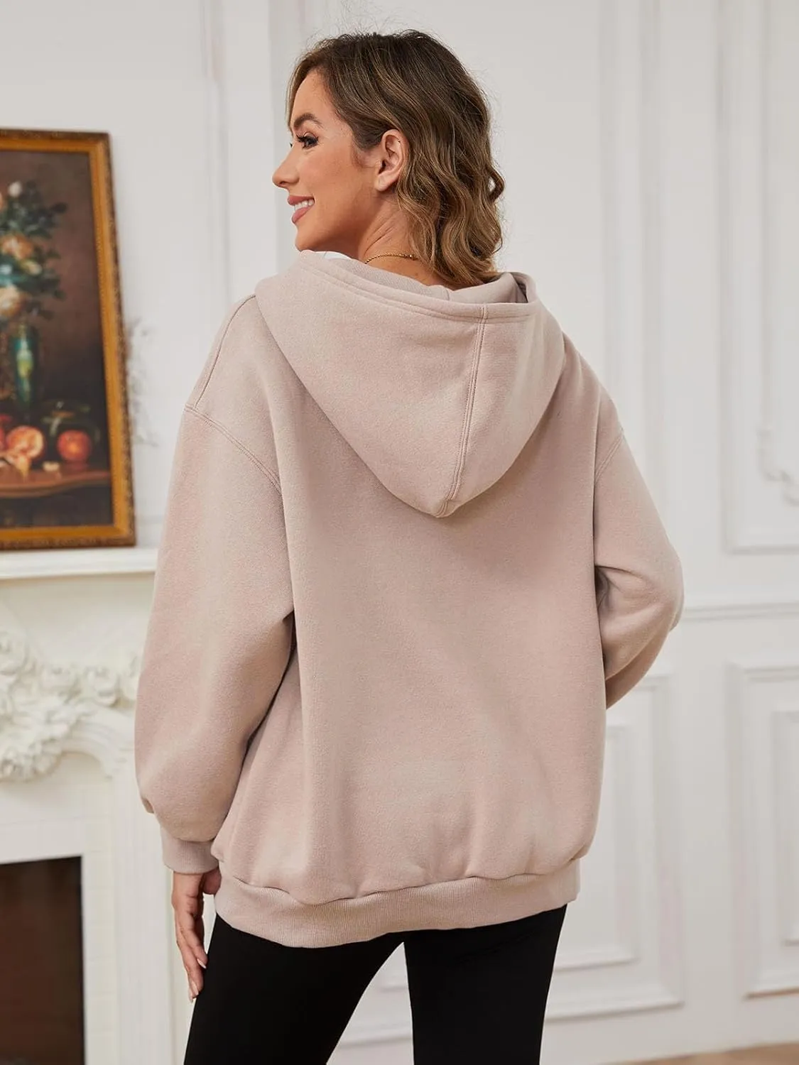 Womens Oversized Hoodies Fleece Sweatshirts with Pocket Pullover Winter Fall Outfits 2024 Trendy Preppy Clothes