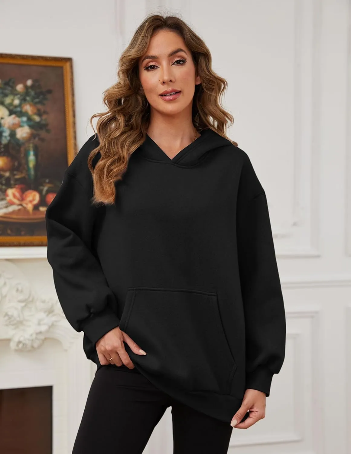 Womens Oversized Hoodies Fleece Sweatshirts with Pocket Pullover Winter Fall Outfits 2024 Trendy Preppy Clothes