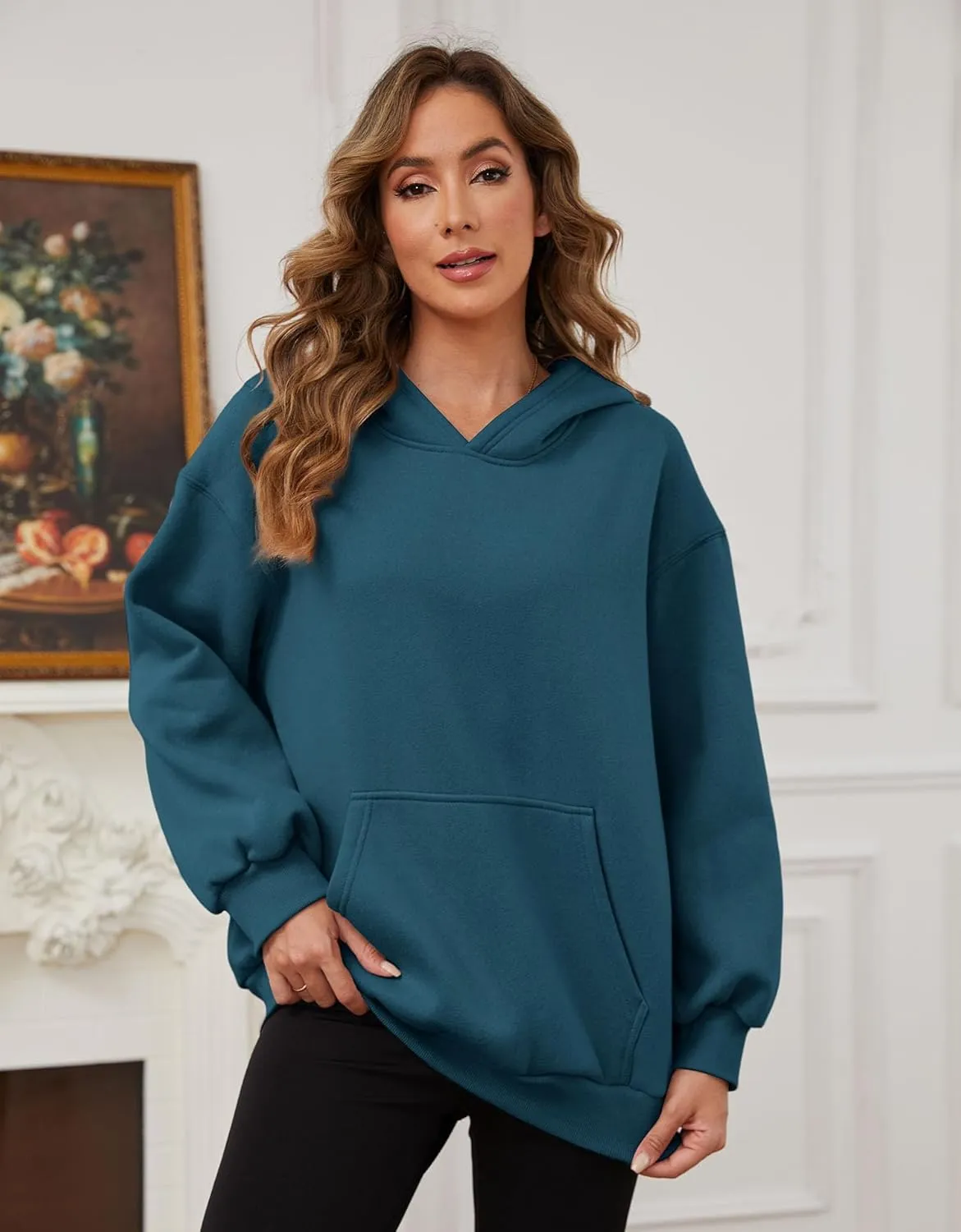 Womens Oversized Hoodies Fleece Sweatshirts with Pocket Pullover Winter Fall Outfits 2024 Trendy Preppy Clothes