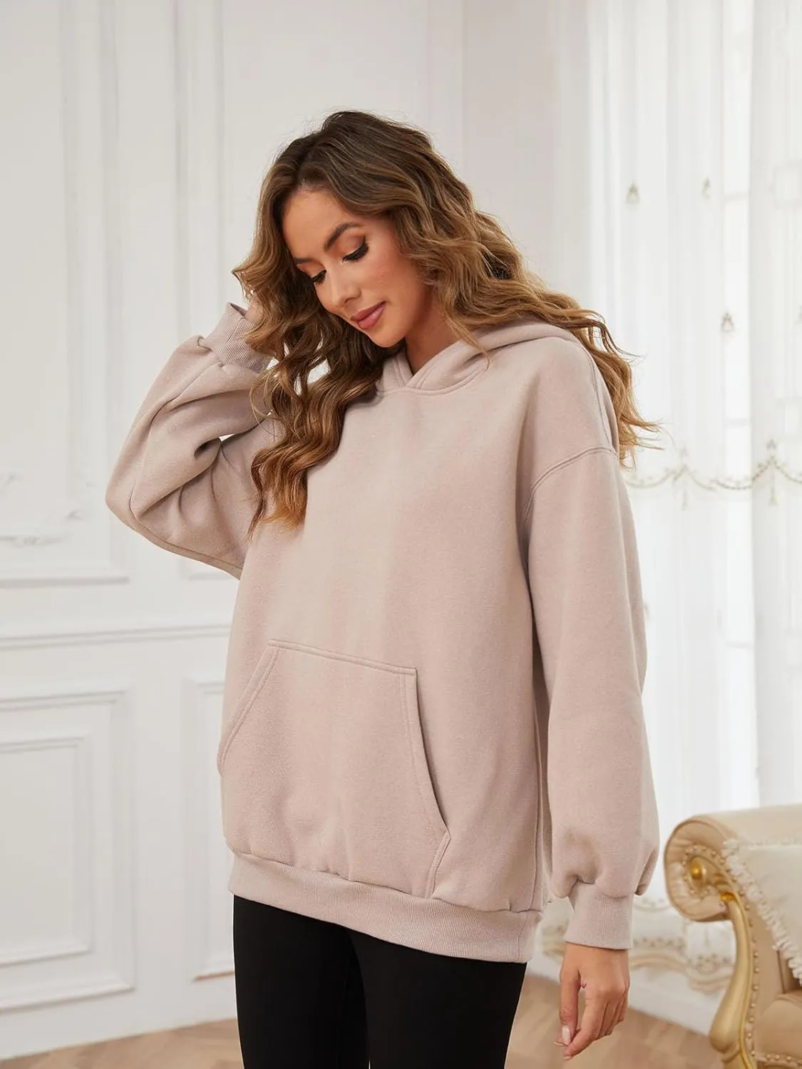 Womens Oversized Hoodies Fleece Sweatshirts with Pocket Pullover Winter Fall Outfits 2024 Trendy Preppy Clothes
