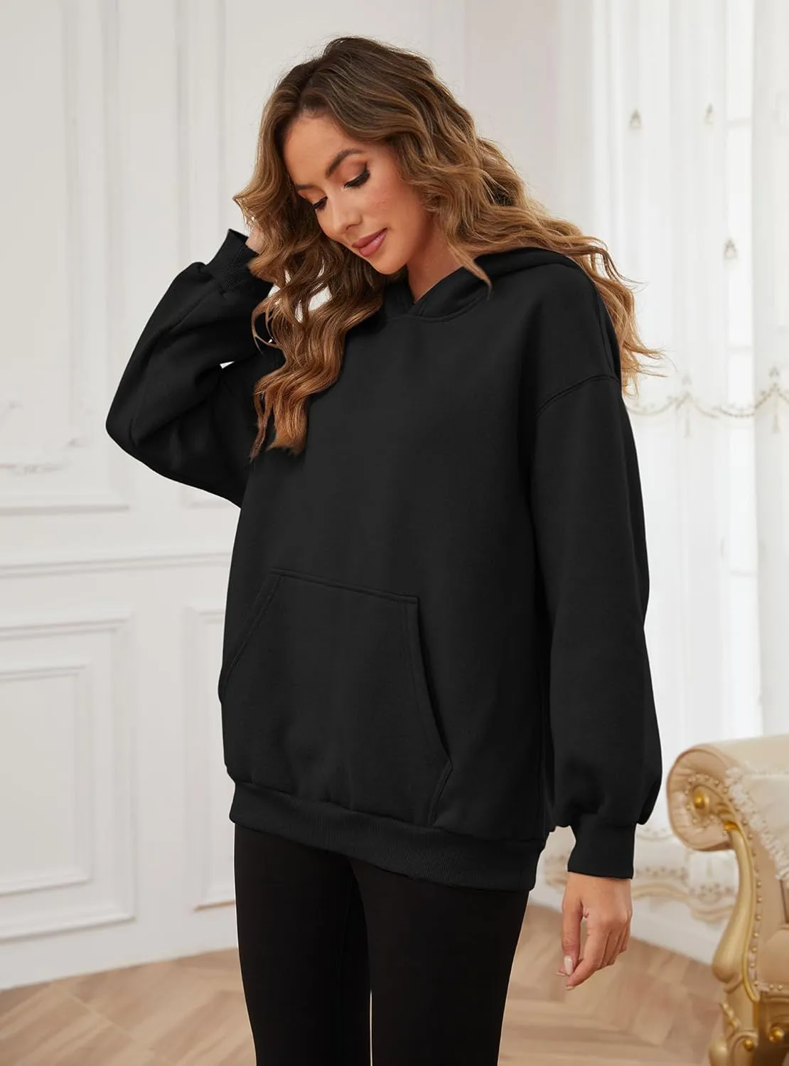 Womens Oversized Hoodies Fleece Sweatshirts with Pocket Pullover Winter Fall Outfits 2024 Trendy Preppy Clothes