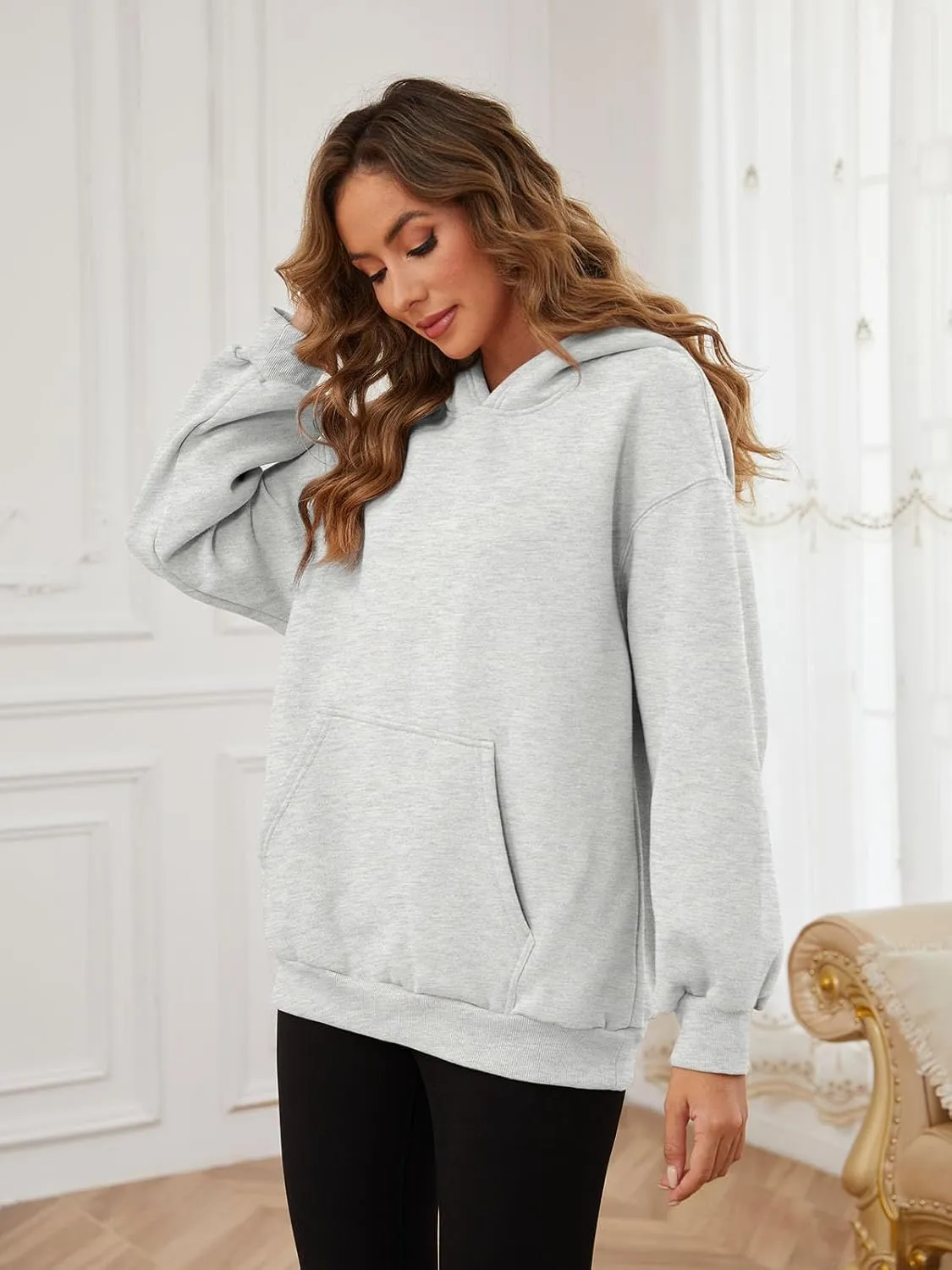 Womens Oversized Hoodies Fleece Sweatshirts with Pocket Pullover Winter Fall Outfits 2024 Trendy Preppy Clothes