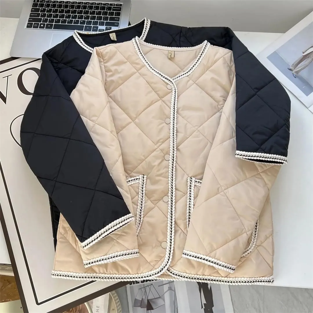 Women's Parka Autumn Winter V Pocket Thin Cotton-Padded Coat