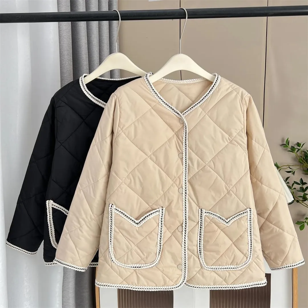 Women's Parka Autumn Winter V Pocket Thin Cotton-Padded Coat