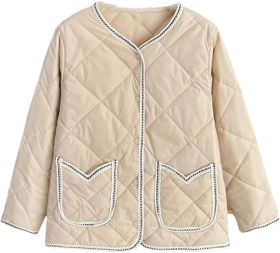 Women's Parka Autumn Winter V Pocket Thin Cotton-Padded Coat