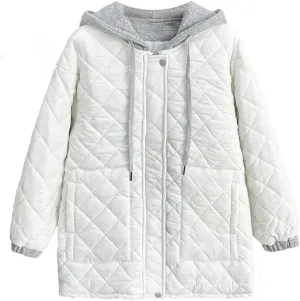 Women's Parka Winter Korean Style Hooded Argyle Zipper Cotton-Padded Coat